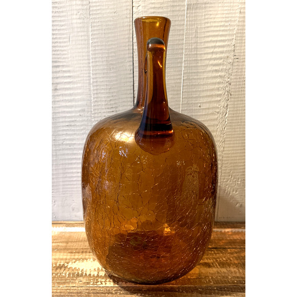 Vintage Blenko Hand Blown Crackle Glass 6526 Jug Amber Honey Joel Myers MCM - Picture 4 of 7